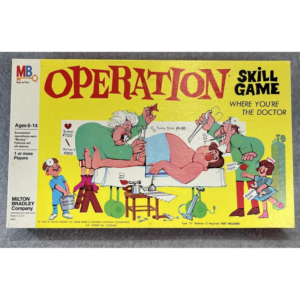 Operation Game Milton Bradley Vintage 1965 nose Lights no Buzz Sound Smoking Dr